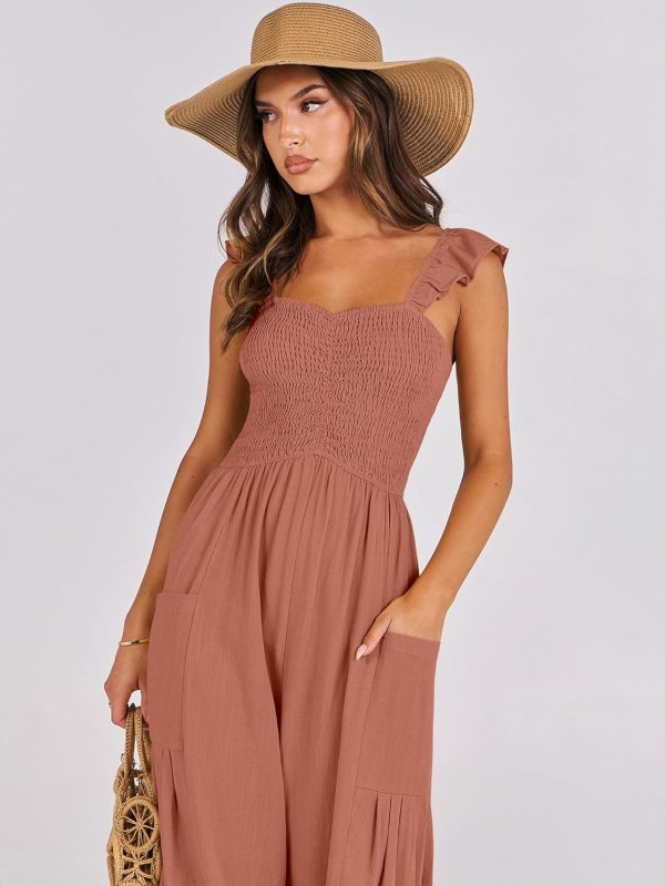 ANRABESS Women Summer Casual Dressy Sleeveless Smocked Wide Leg Linen Jumpsuits Rompers 2025 Trendy Travel Outfit Pocket - Image 20
