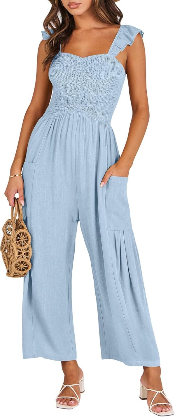 ANRABESS Women Summer Casual Dressy Sleeveless Smocked Wide Leg Linen Jumpsuits Rompers 2025 Trendy Travel Outfit Pocket - Image 22
