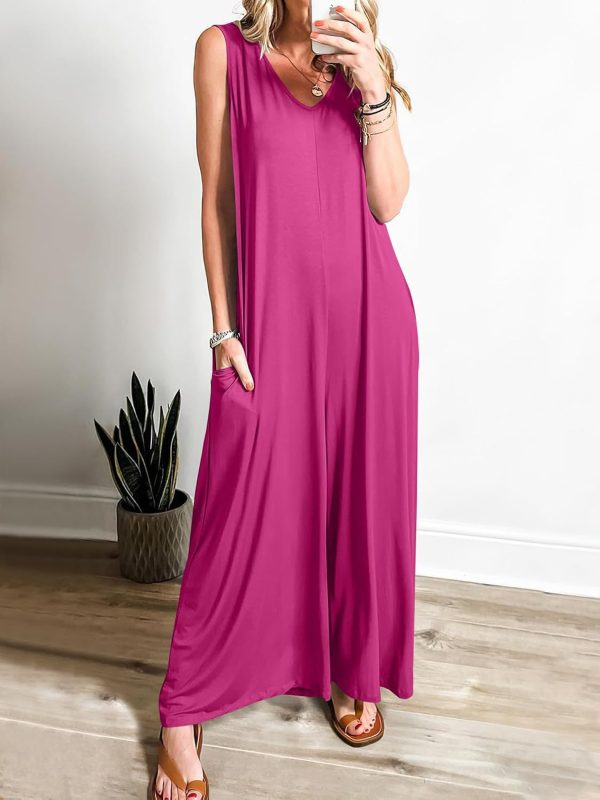 ANRABESS Women's Casual Summer Loose Jumpsuits Sleeveless Tank V Neck Wide Leg Long Pant Rompers Baggy Jumper with Pockets - Image 14