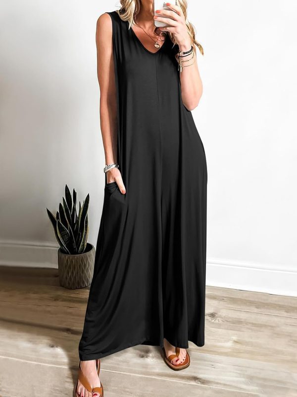 ANRABESS Women's Casual Summer Loose Jumpsuits Sleeveless Tank V Neck Wide Leg Long Pant Rompers Baggy Jumper with Pockets - Image 23