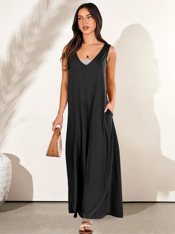 ANRABESS Women's Casual Summer Loose Jumpsuits Sleeveless Tank V Neck Wide Leg Long Pant Rompers Baggy Jumper with Pockets - Image 27