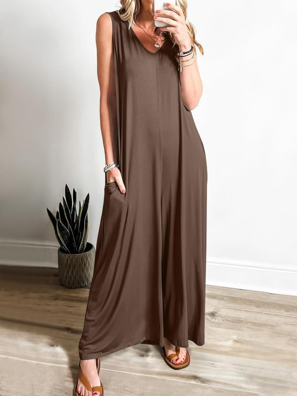ANRABESS Women's Casual Summer Loose Jumpsuits Sleeveless Tank V Neck Wide Leg Long Pant Rompers Baggy Jumper with Pockets - Image 32
