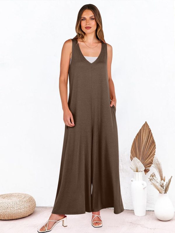 ANRABESS Women's Casual Summer Loose Jumpsuits Sleeveless Tank V Neck Wide Leg Long Pant Rompers Baggy Jumper with Pockets - Image 34