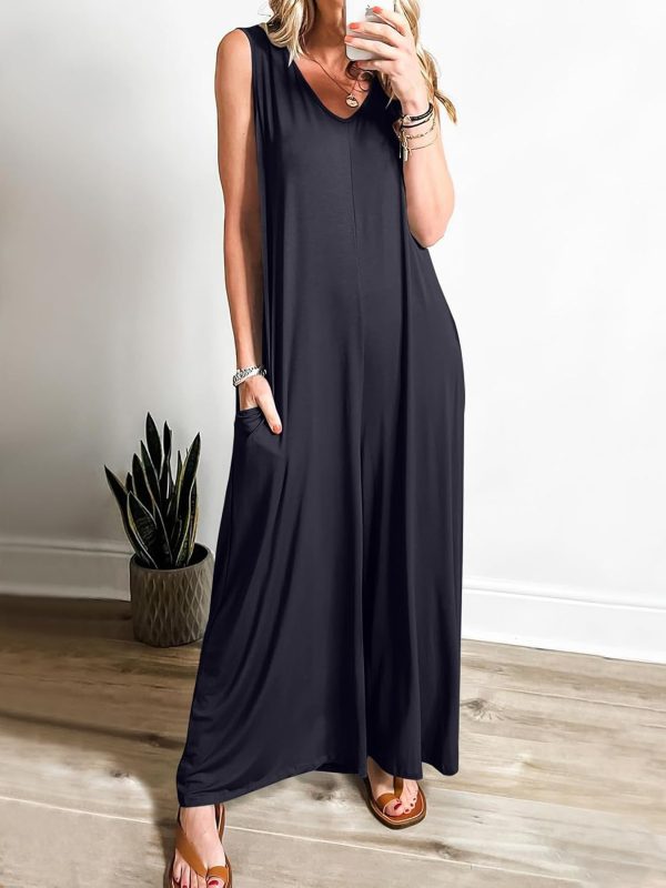 ANRABESS Women's Casual Summer Loose Jumpsuits Sleeveless Tank V Neck Wide Leg Long Pant Rompers Baggy Jumper with Pockets - Image 41