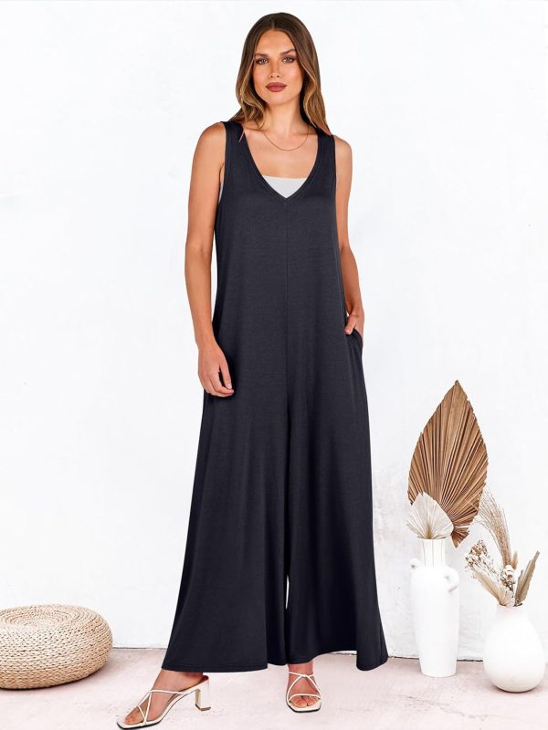 ANRABESS Women's Casual Summer Loose Jumpsuits Sleeveless Tank V Neck Wide Leg Long Pant Rompers Baggy Jumper with Pockets - Image 43