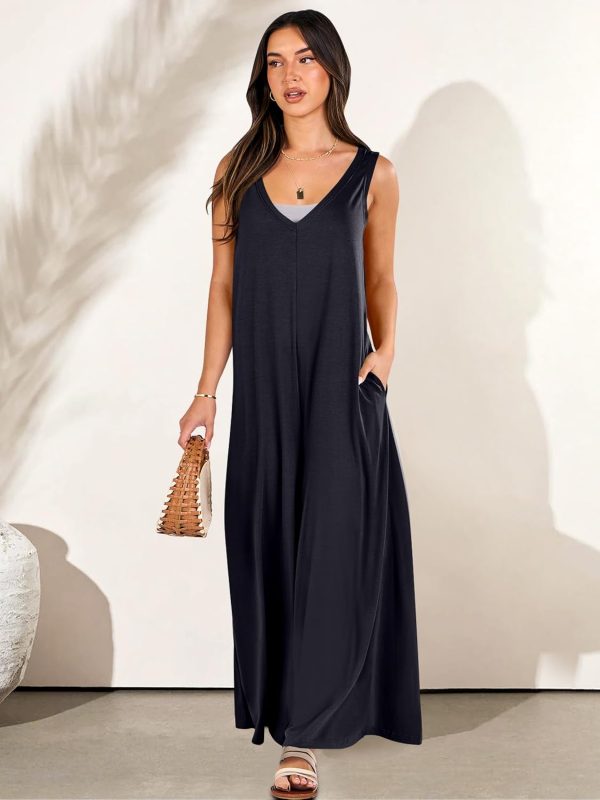 ANRABESS Women's Casual Summer Loose Jumpsuits Sleeveless Tank V Neck Wide Leg Long Pant Rompers Baggy Jumper with Pockets - Image 44