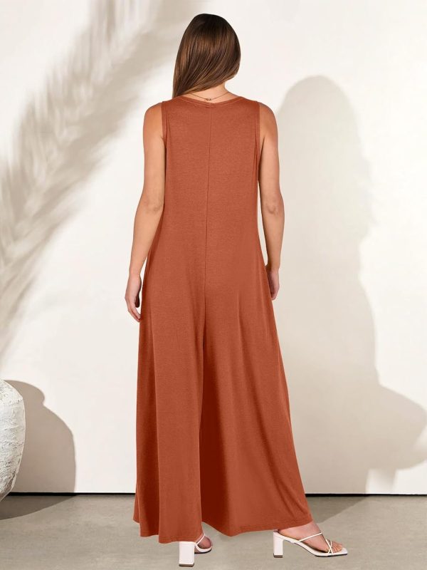 ANRABESS Women's Casual Summer Loose Jumpsuits Sleeveless Tank V Neck Wide Leg Long Pant Rompers Baggy Jumper with Pockets - Image 49
