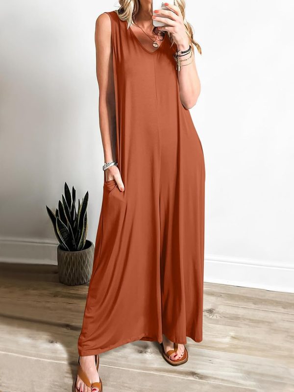 ANRABESS Women's Casual Summer Loose Jumpsuits Sleeveless Tank V Neck Wide Leg Long Pant Rompers Baggy Jumper with Pockets - Image 50