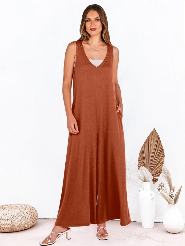 ANRABESS Women's Casual Summer Loose Jumpsuits Sleeveless Tank V Neck Wide Leg Long Pant Rompers Baggy Jumper with Pockets - Image 52