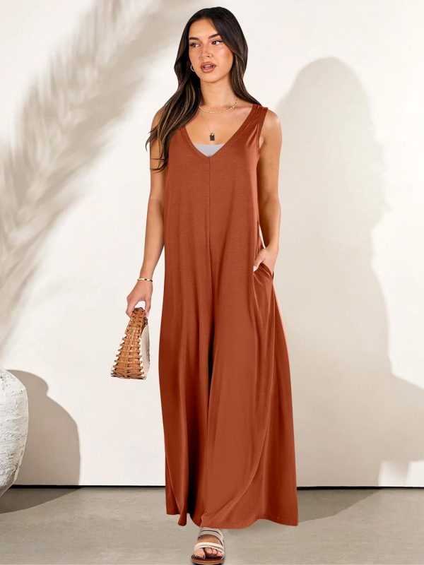 ANRABESS Women's Casual Summer Loose Jumpsuits Sleeveless Tank V Neck Wide Leg Long Pant Rompers Baggy Jumper with Pockets - Image 53