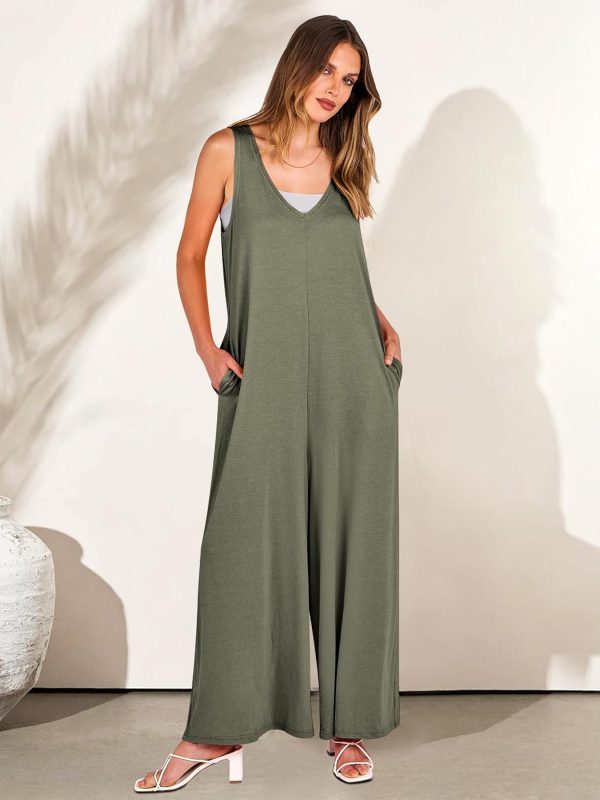 ANRABESS Women's Casual Summer Loose Jumpsuits Sleeveless Tank V Neck Wide Leg Long Pant Rompers Baggy Jumper with Pockets - Image 57