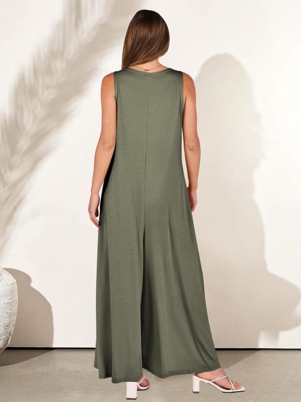 ANRABESS Women's Casual Summer Loose Jumpsuits Sleeveless Tank V Neck Wide Leg Long Pant Rompers Baggy Jumper with Pockets - Image 58