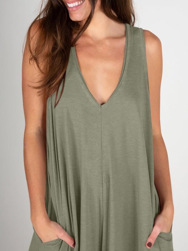 ANRABESS Women's Casual Summer Loose Jumpsuits Sleeveless Tank V Neck Wide Leg Long Pant Rompers Baggy Jumper with Pockets - Image 60