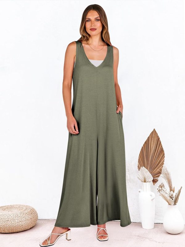 ANRABESS Women's Casual Summer Loose Jumpsuits Sleeveless Tank V Neck Wide Leg Long Pant Rompers Baggy Jumper with Pockets - Image 61