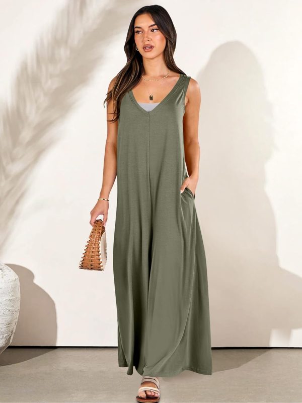 ANRABESS Women's Casual Summer Loose Jumpsuits Sleeveless Tank V Neck Wide Leg Long Pant Rompers Baggy Jumper with Pockets - Image 62