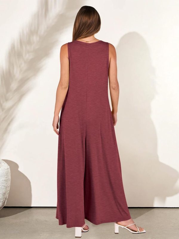ANRABESS Women's Casual Summer Loose Jumpsuits Sleeveless Tank V Neck Wide Leg Long Pant Rompers Baggy Jumper with Pockets - Image 67