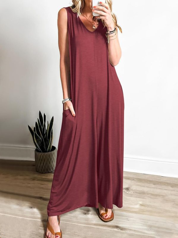 ANRABESS Women's Casual Summer Loose Jumpsuits Sleeveless Tank V Neck Wide Leg Long Pant Rompers Baggy Jumper with Pockets - Image 68