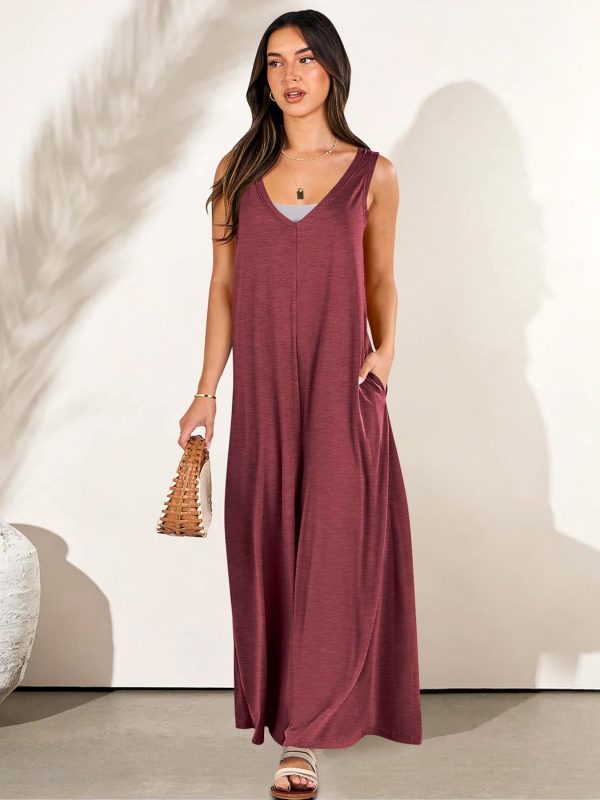 ANRABESS Women's Casual Summer Loose Jumpsuits Sleeveless Tank V Neck Wide Leg Long Pant Rompers Baggy Jumper with Pockets - Image 70