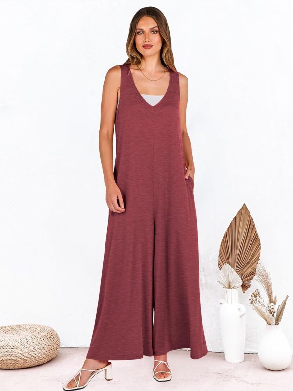 ANRABESS Women's Casual Summer Loose Jumpsuits Sleeveless Tank V Neck Wide Leg Long Pant Rompers Baggy Jumper with Pockets - Image 72