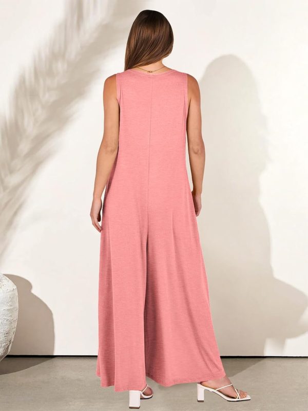 ANRABESS Women's Casual Summer Loose Jumpsuits Sleeveless Tank V Neck Wide Leg Long Pant Rompers Baggy Jumper with Pockets - Image 85