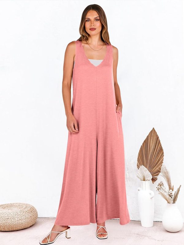 ANRABESS Women's Casual Summer Loose Jumpsuits Sleeveless Tank V Neck Wide Leg Long Pant Rompers Baggy Jumper with Pockets - Image 90