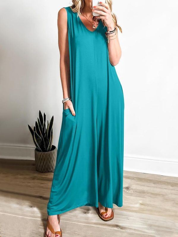 ANRABESS Women's Casual Summer Loose Jumpsuits Sleeveless Tank V Neck Wide Leg Long Pant Rompers Baggy Jumper with Pockets - Image 95