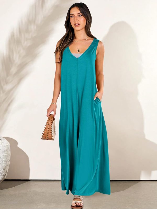 ANRABESS Women's Casual Summer Loose Jumpsuits Sleeveless Tank V Neck Wide Leg Long Pant Rompers Baggy Jumper with Pockets - Image 97