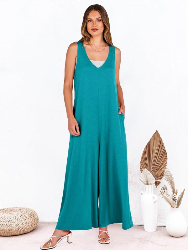 ANRABESS Women's Casual Summer Loose Jumpsuits Sleeveless Tank V Neck Wide Leg Long Pant Rompers Baggy Jumper with Pockets - Image 99