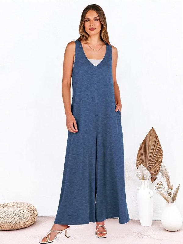 ANRABESS Women's Casual Summer Loose Jumpsuits Sleeveless Tank V Neck Wide Leg Long Pant Rompers Baggy Jumper with Pockets - Image 108