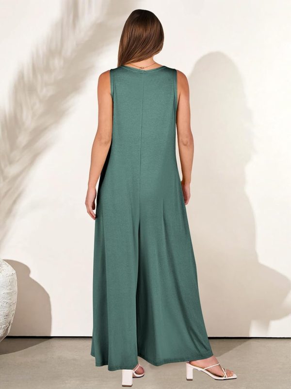 ANRABESS Women's Casual Summer Loose Jumpsuits Sleeveless Tank V Neck Wide Leg Long Pant Rompers Baggy Jumper with Pockets - Image 112