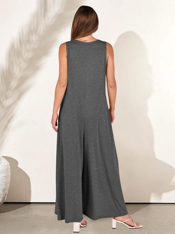 ANRABESS Women's Casual Summer Loose Jumpsuits Sleeveless Tank V Neck Wide Leg Long Pant Rompers Baggy Jumper with Pockets - Image 121
