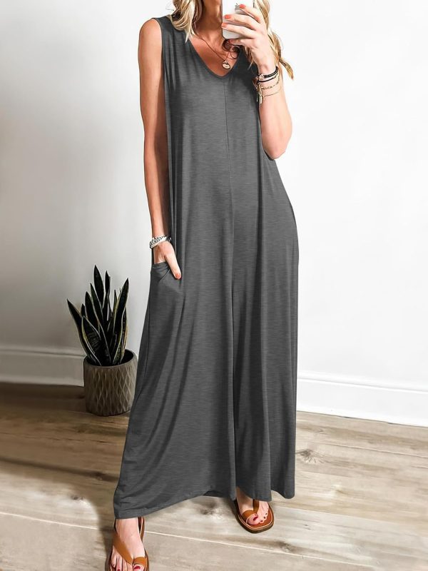 ANRABESS Women's Casual Summer Loose Jumpsuits Sleeveless Tank V Neck Wide Leg Long Pant Rompers Baggy Jumper with Pockets - Image 122
