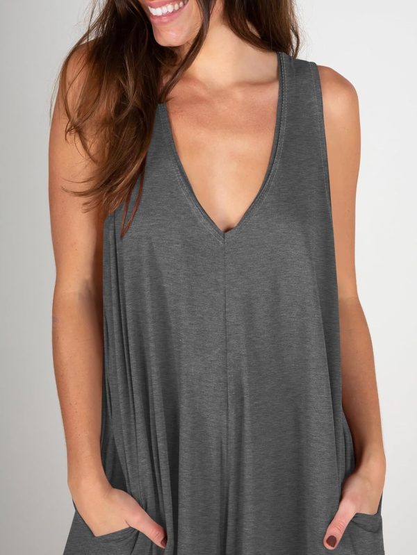 ANRABESS Women's Casual Summer Loose Jumpsuits Sleeveless Tank V Neck Wide Leg Long Pant Rompers Baggy Jumper with Pockets - Image 123