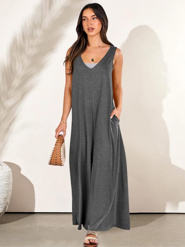ANRABESS Women's Casual Summer Loose Jumpsuits Sleeveless Tank V Neck Wide Leg Long Pant Rompers Baggy Jumper with Pockets - Image 124