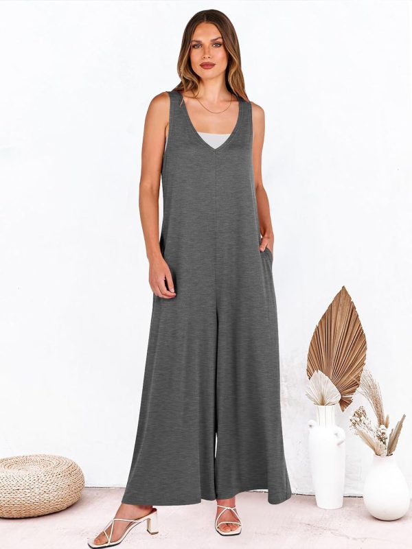 ANRABESS Women's Casual Summer Loose Jumpsuits Sleeveless Tank V Neck Wide Leg Long Pant Rompers Baggy Jumper with Pockets - Image 126