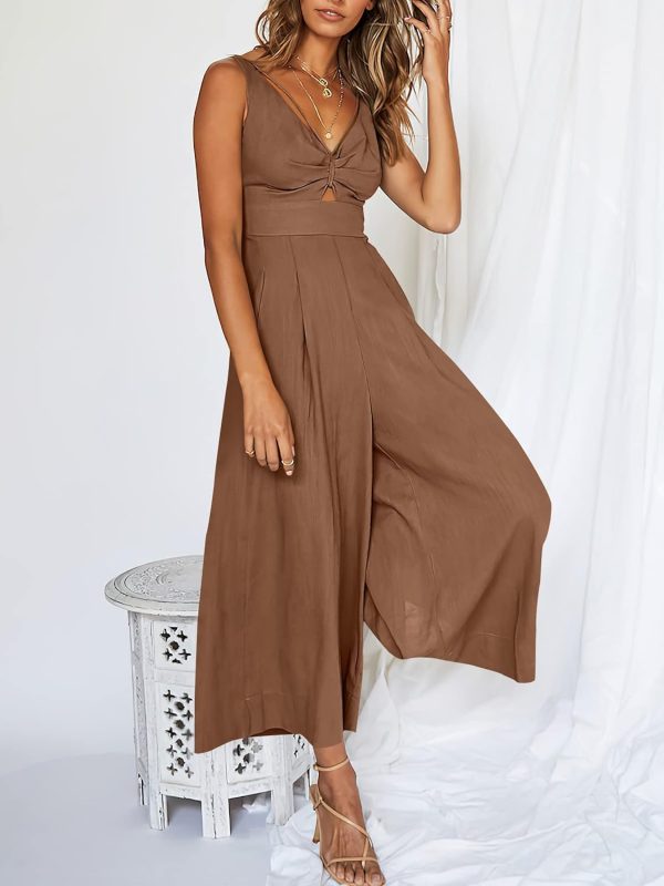ANRABESS Women's Jumpsuits Summer Wide Leg Sleeveless V Neck Casual Dressy Linen Pants Rompers 2025 Vacation Beach Outfits - Image 22