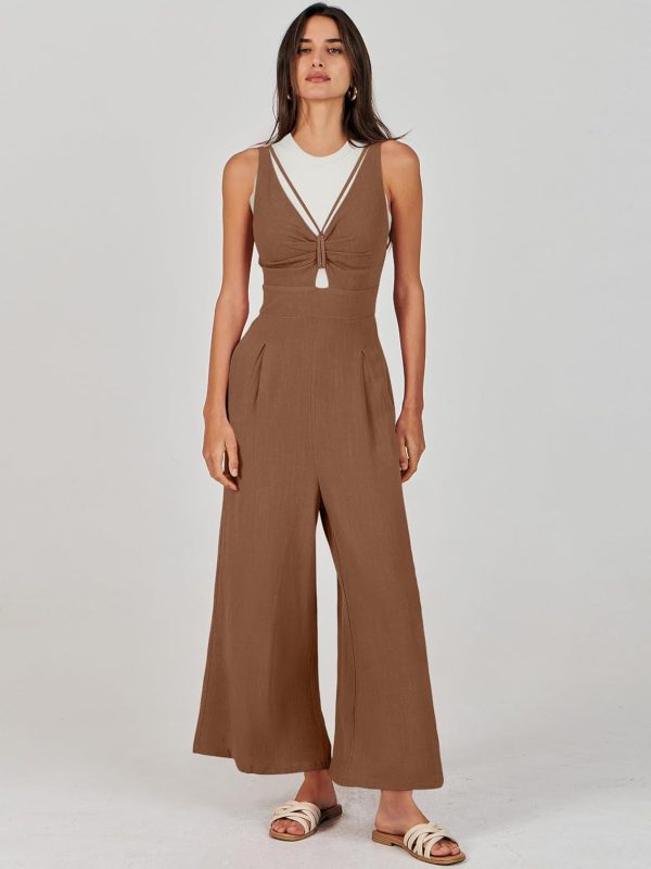 ANRABESS Women's Jumpsuits Summer Wide Leg Sleeveless V Neck Casual Dressy Linen Pants Rompers 2025 Vacation Beach Outfits - Image 23