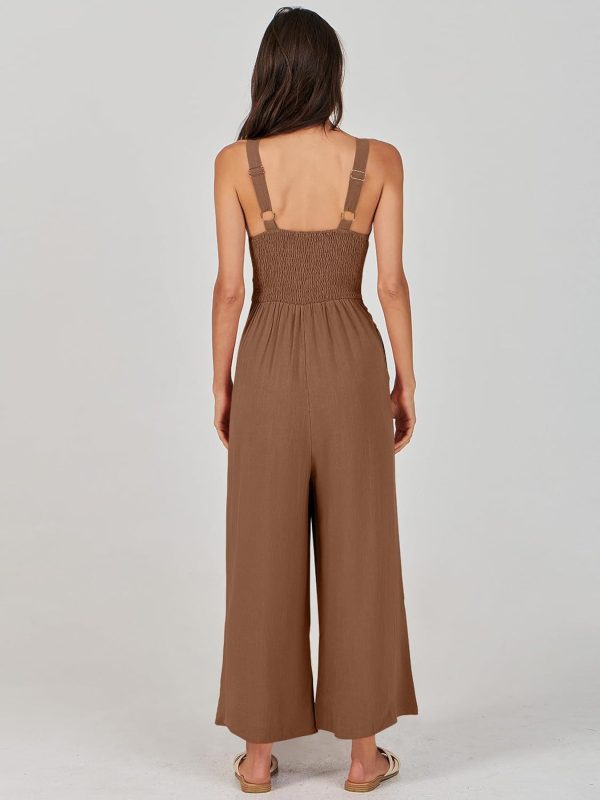 ANRABESS Women's Jumpsuits Summer Wide Leg Sleeveless V Neck Casual Dressy Linen Pants Rompers 2025 Vacation Beach Outfits - Image 24