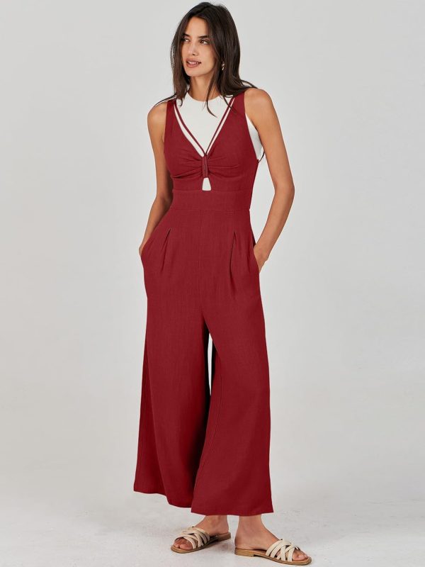 ANRABESS Women's Jumpsuits Summer Wide Leg Sleeveless V Neck Casual Dressy Linen Pants Rompers 2025 Vacation Beach Outfits - Image 52
