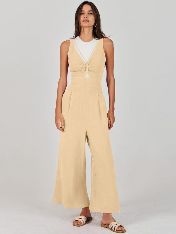 ANRABESS Women's Jumpsuits Summer Wide Leg Sleeveless V Neck Casual Dressy Linen Pants Rompers 2025 Vacation Beach Outfits - Image 139