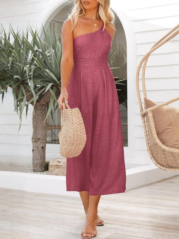ANRABESS Women's Summer Straps One Shoulder High Waist Dressy Casual Wide Leg Linen Jumpsuit Romper Beach Travel Outfits - Image 48