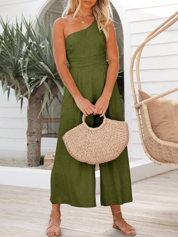 ANRABESS Women's Summer Straps One Shoulder High Waist Dressy Casual Wide Leg Linen Jumpsuit Romper Beach Travel Outfits - Image 52