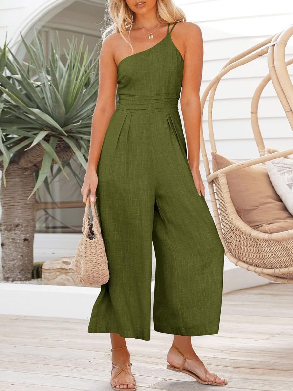 ANRABESS Women's Summer Straps One Shoulder High Waist Dressy Casual Wide Leg Linen Jumpsuit Romper Beach Travel Outfits - Image 53