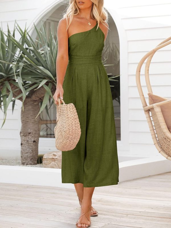 ANRABESS Women's Summer Straps One Shoulder High Waist Dressy Casual Wide Leg Linen Jumpsuit Romper Beach Travel Outfits - Image 54
