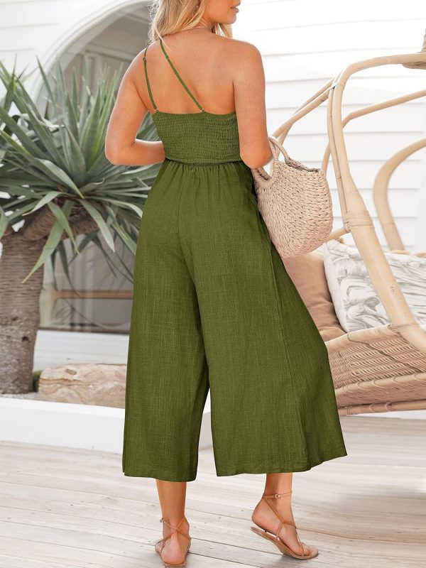 ANRABESS Women's Summer Straps One Shoulder High Waist Dressy Casual Wide Leg Linen Jumpsuit Romper Beach Travel Outfits - Image 55