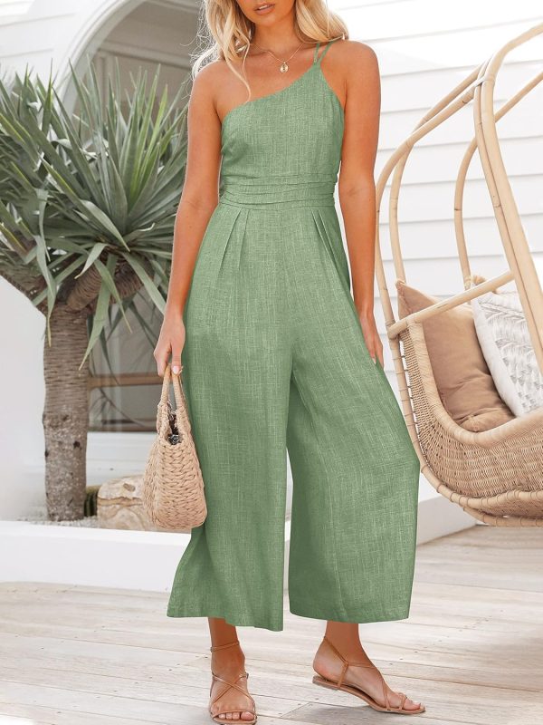 ANRABESS Women's Summer Straps One Shoulder High Waist Dressy Casual Wide Leg Linen Jumpsuit Romper Beach Travel Outfits - Image 59