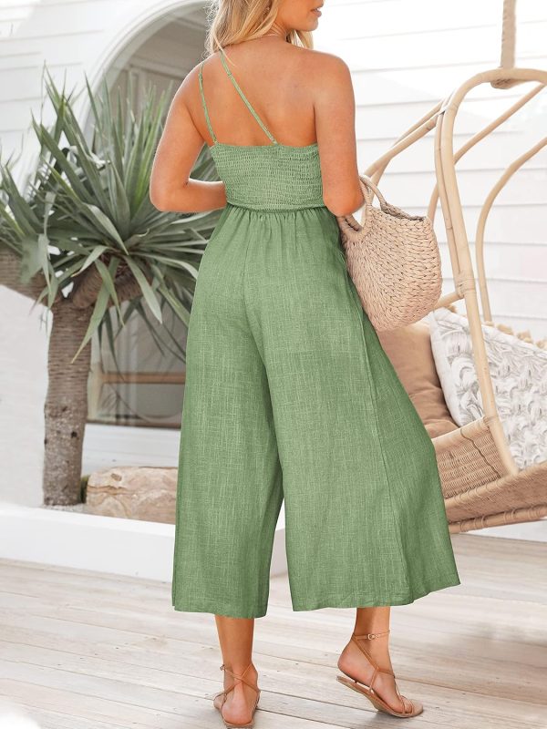 ANRABESS Women's Summer Straps One Shoulder High Waist Dressy Casual Wide Leg Linen Jumpsuit Romper Beach Travel Outfits - Image 61