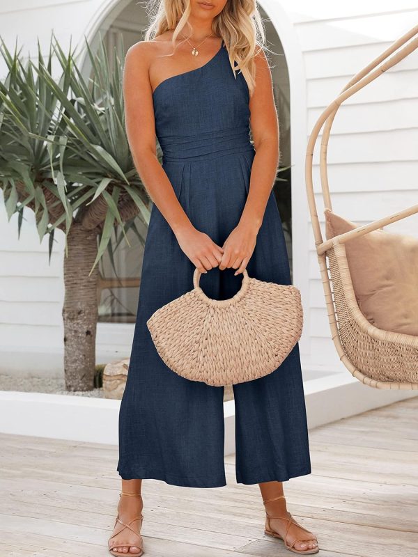 ANRABESS Women's Summer Straps One Shoulder High Waist Dressy Casual Wide Leg Linen Jumpsuit Romper Beach Travel Outfits - Image 64