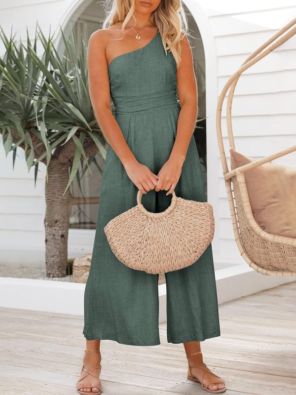 ANRABESS Women's Summer Straps One Shoulder High Waist Dressy Casual Wide Leg Linen Jumpsuit Romper Beach Travel Outfits - Image 70