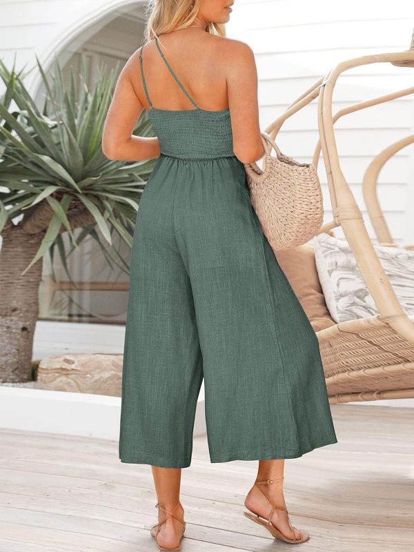 ANRABESS Women's Summer Straps One Shoulder High Waist Dressy Casual Wide Leg Linen Jumpsuit Romper Beach Travel Outfits - Image 73